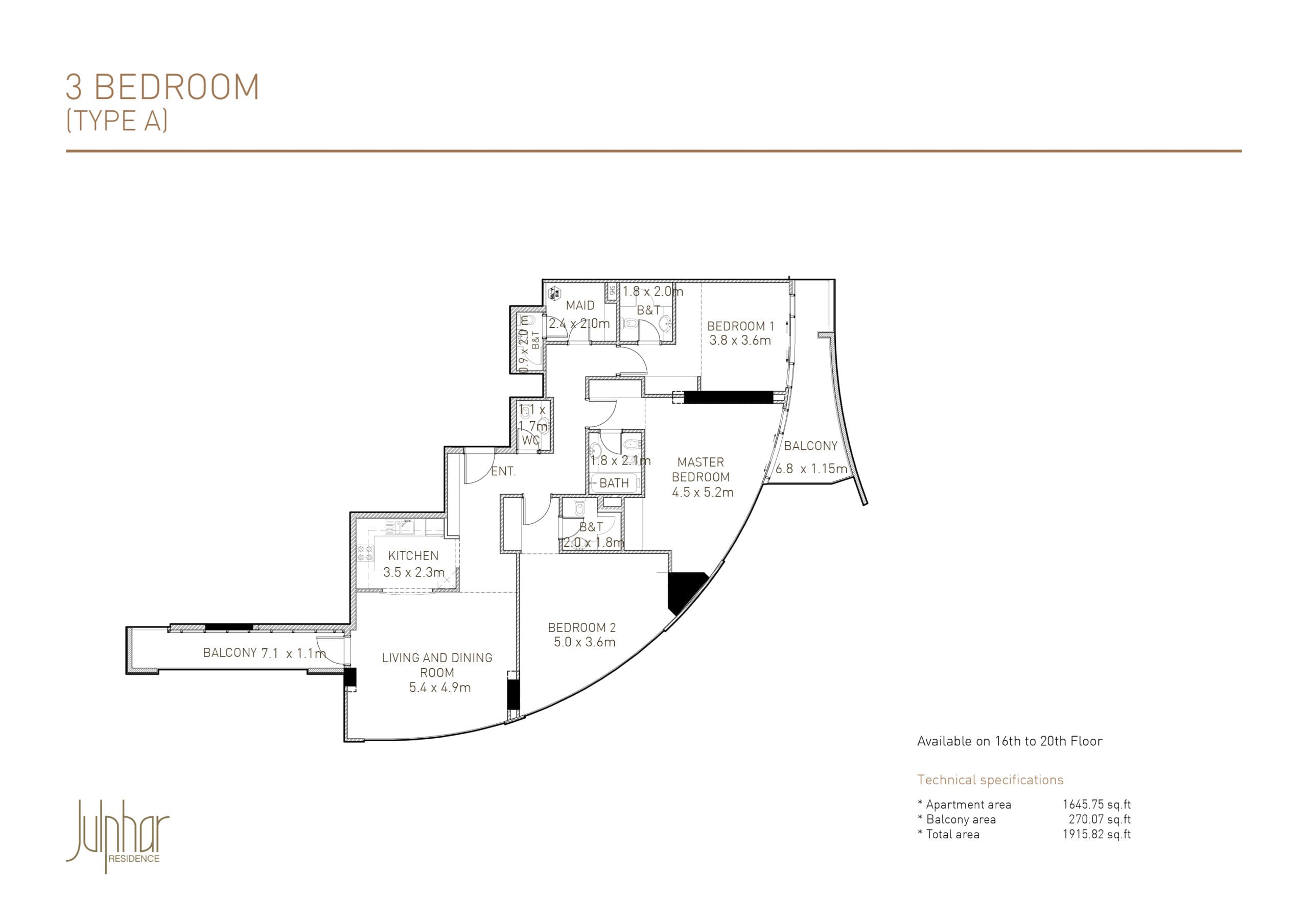 Julphar Residence 3 BRM Type A BUA 1915.82 sqft scaled